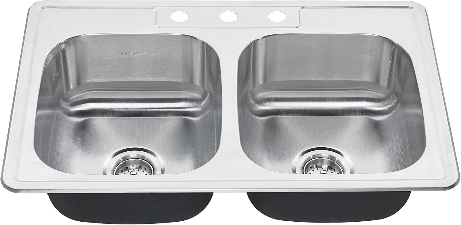 American Standard 22DB.6332283S.075 Colony Top Mount Ada 33x22 Double Bowl Stainless Steel 3-Hole Kitchen Sink