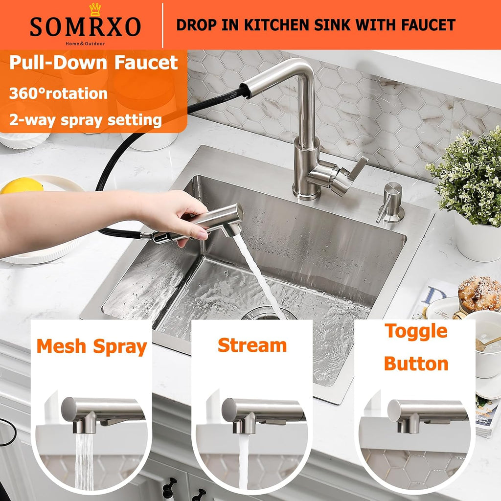 18×18 Inch Drop In Bar Sink with Faucet Combo - Stainless Steel Top Mount Single Bowl Kitchen Sink, 9 Inch Deep Small Kitchen Sink for Bar Prep, Drop In RV Sinks