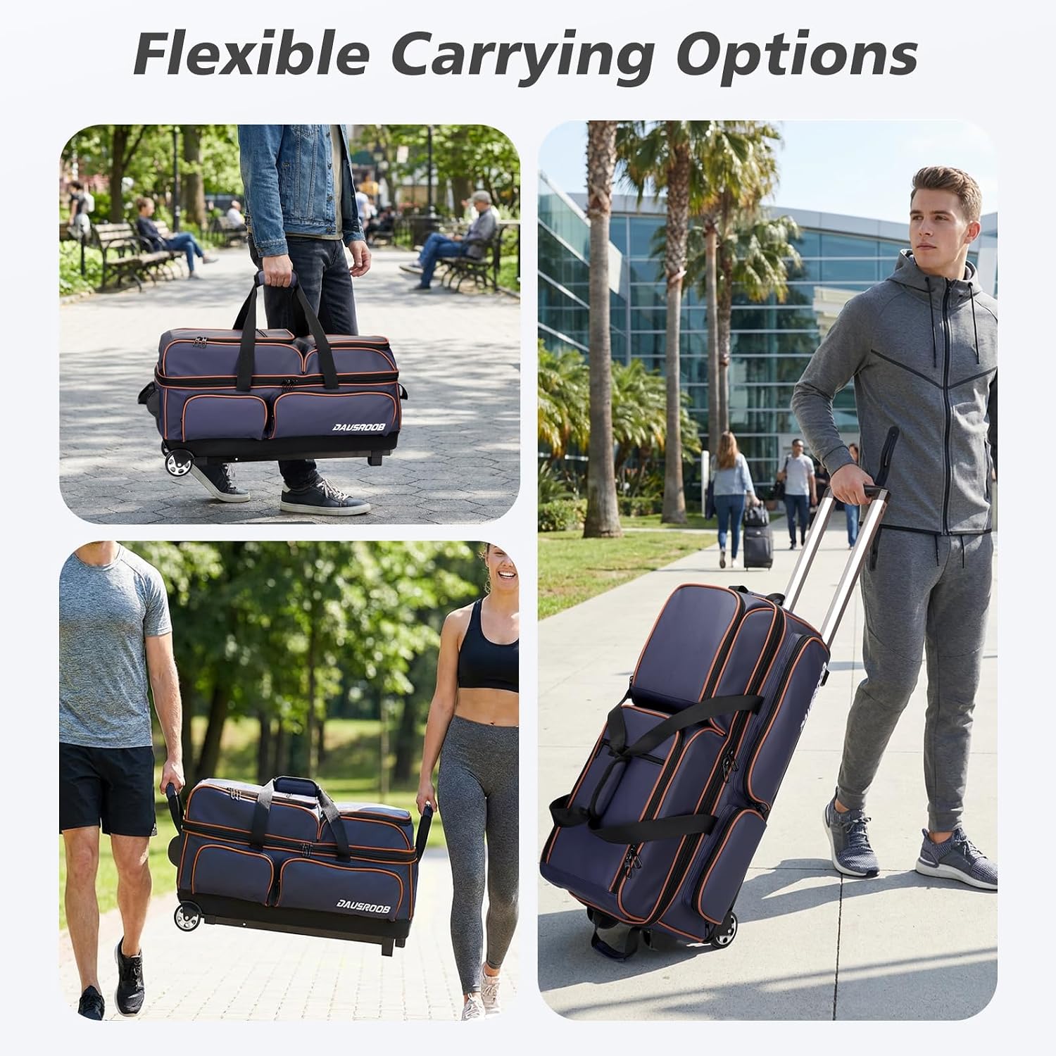 3 Ball Bowling Bags with Wheels, Bowling Bags 3 Ball Roller - 900D Oxford Waterproof PU, Bowling Bag with Multi-Separate Storage Pockets & Retractable Handle Extends to 40''