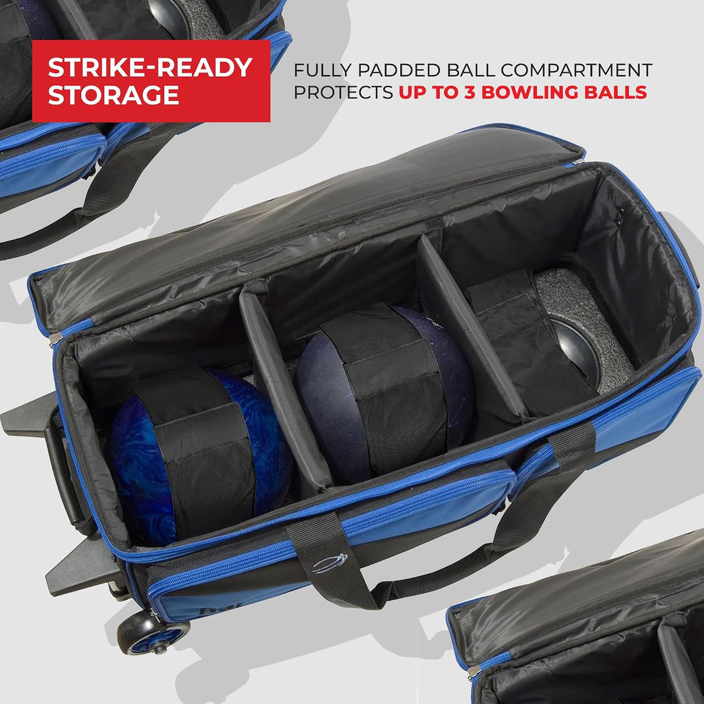 BSI Dash Roller Bowling Bag with Smooth Rolling Wheels, Padded Ball Compartment, Retractable Locking Handle, & Shoe Pocket