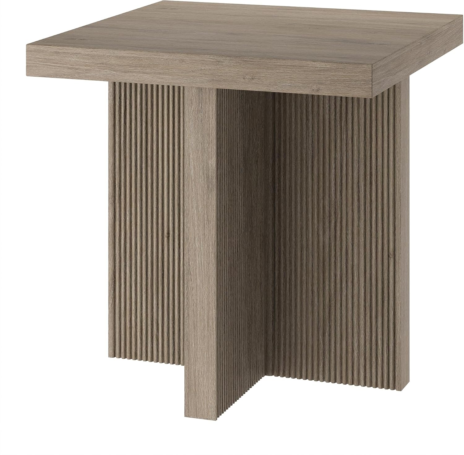 Henn&Hart 22' Fluted Scandinavian Square End Table, Ribbed Side Table, Nightstand for Living Room, Office, Family Room, or Bedroom, Weathered Gray