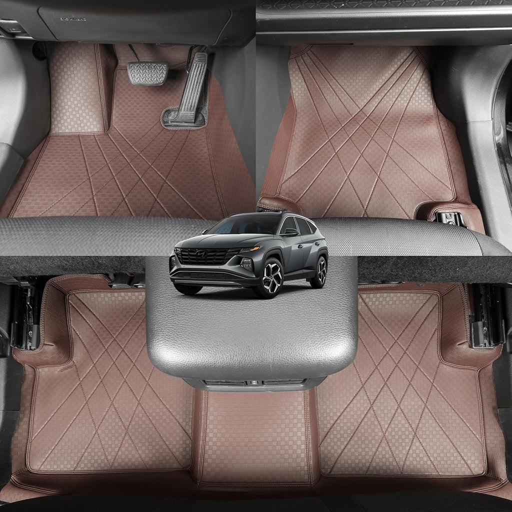 EKR Custom Floor Mats for Hyundai Tucson 2022-2026, Front & 2nd Row Luxury Car Floor Mat Fit Tucson 2022 2023 2024 2025 2026 - Leatherette Floor Liners(Brown)