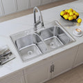 33x22 Drop In Double Bowl Kitchen Sink, 33 Inch Topmount 18 Gauge 304 Stainless Steel 50/50 Commercial Grade Kitchen Sinks, Three Holes with Strainer, 33' x 22' x 9'