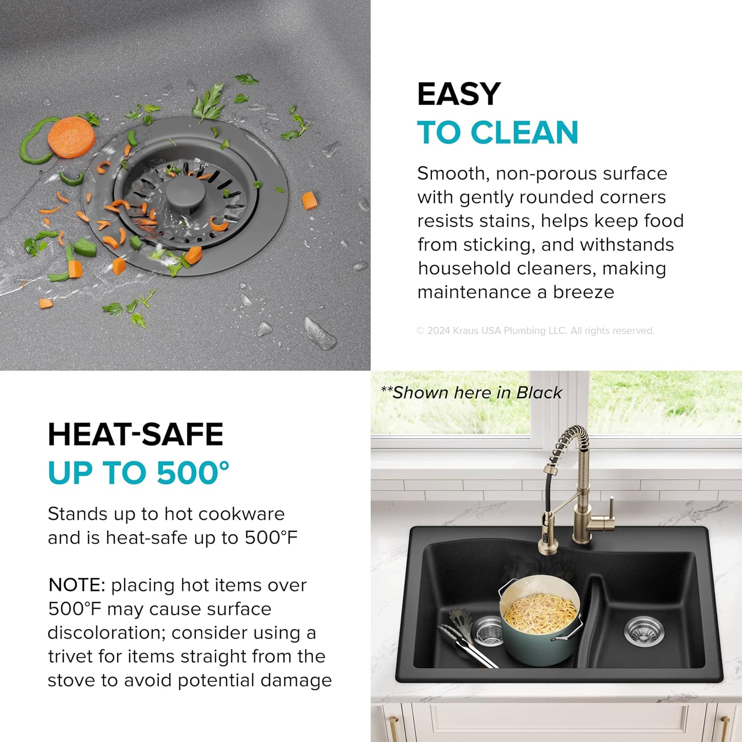 KRAUS Quarza 33-inch Drop-In/Undermount 60/40 Double Bowl Granite Kitchen Sink in Grey, KGD-442GREY