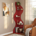 YOWOS 69.4' 5-Tier Modern Corner Bookshelf – Wavy Wooden Display Shelf with Storage, Narrow Corner Bookcase for Small Spaces, Ideal for Plants, Books & Decor (Red)
