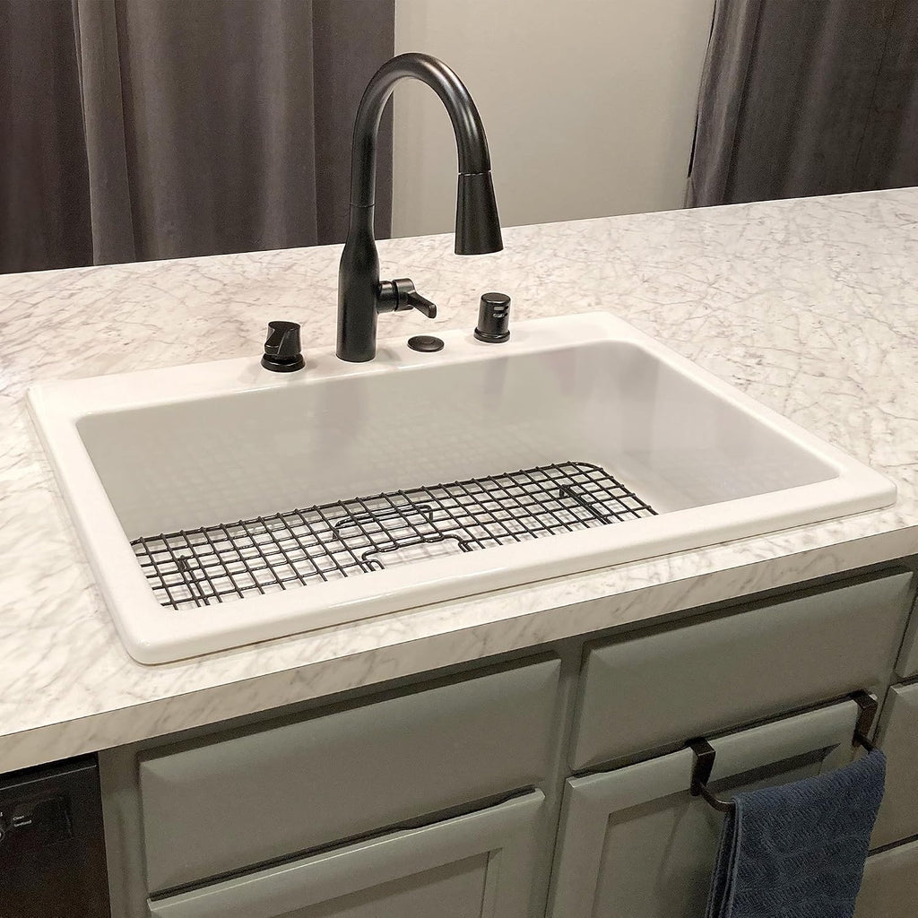 Sinkology Jackson 33 Inch White Fireclay Drop-In Kitchen Sink, Single Bowl, 4 Faucet Holes, Fits 36 Inch Cabinet, Surefire Finish
