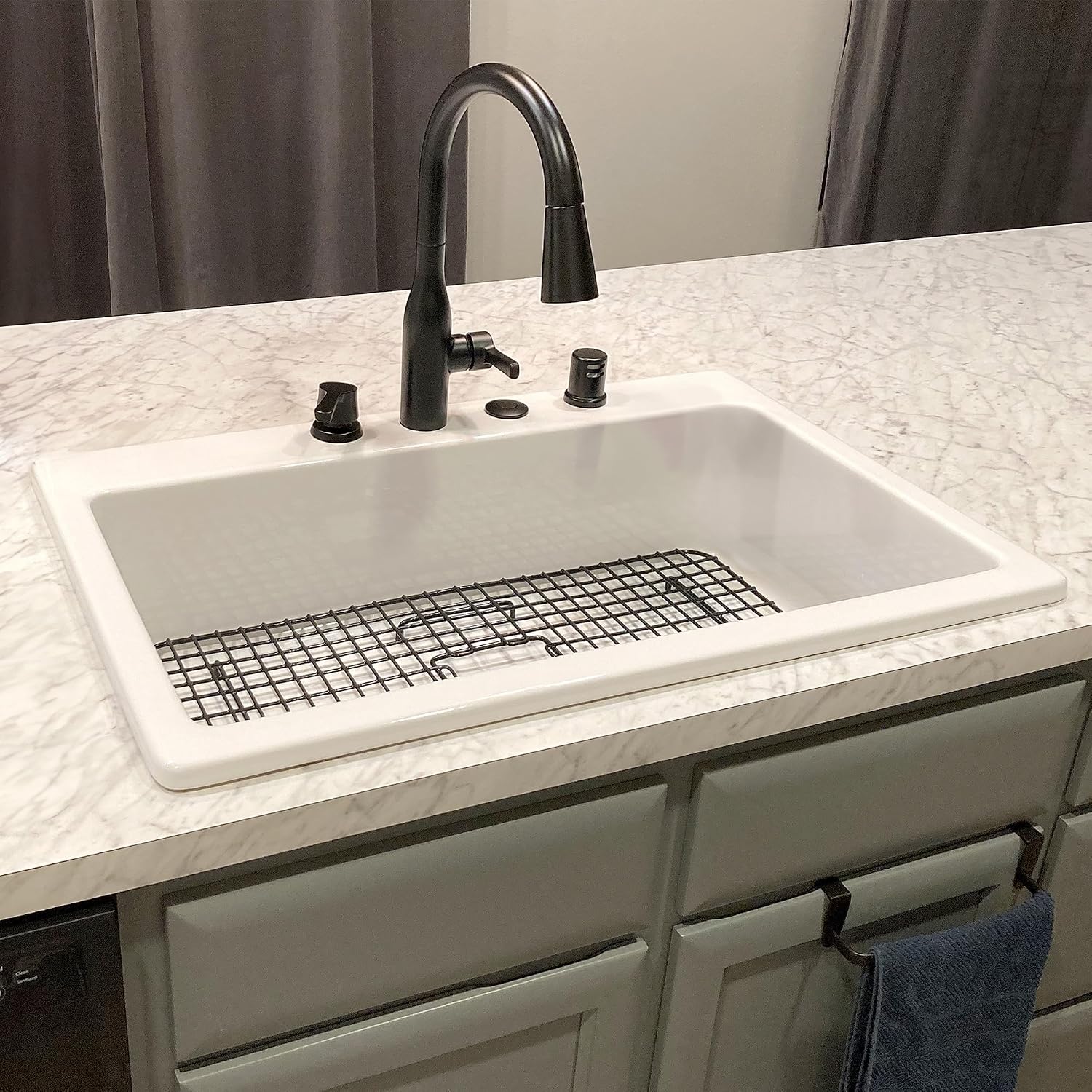 Sinkology Jackson 33 Inch White Fireclay Drop-In Kitchen Sink, Single Bowl, 4 Faucet Holes, Fits 36 Inch Cabinet, Surefire Finish