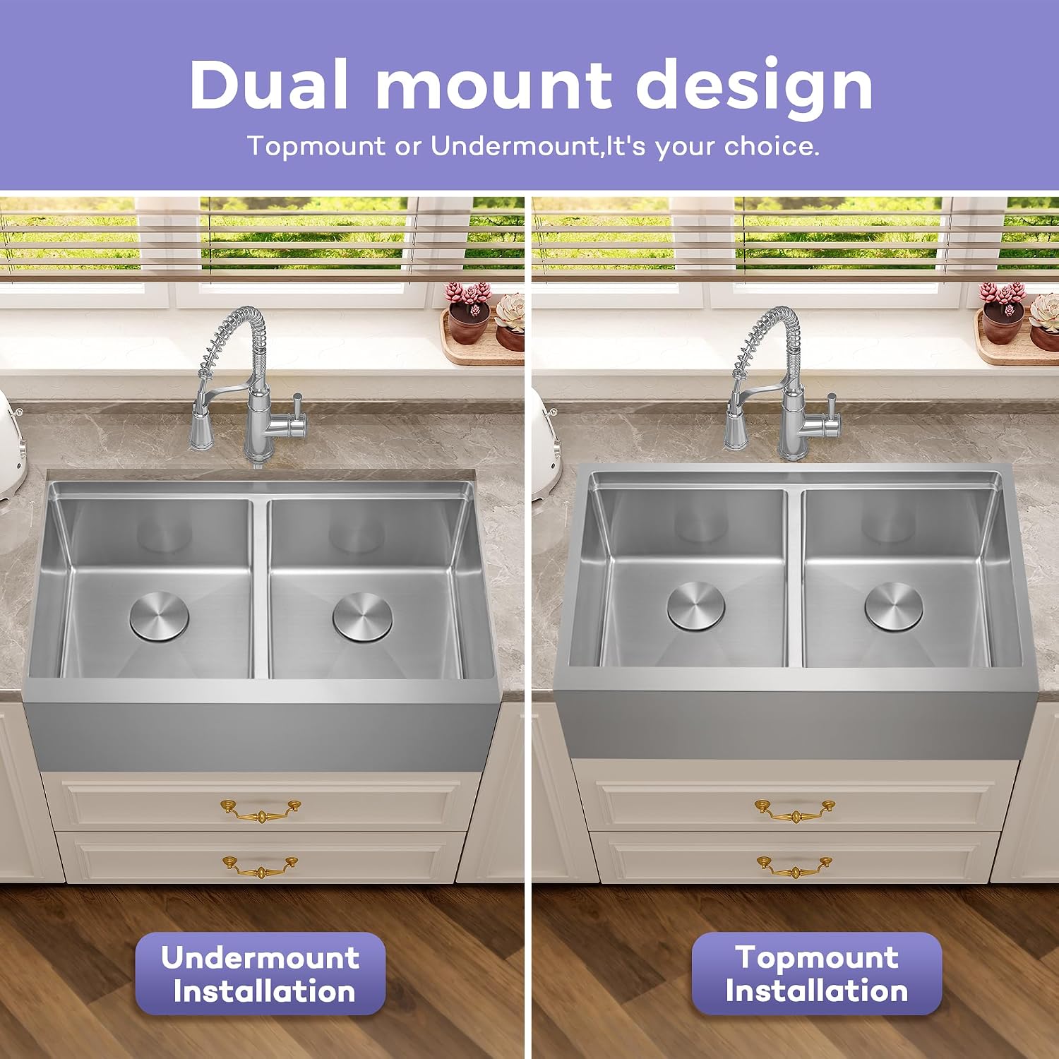 Kitsitchen Double Bowl Farmhouse Kitchen Sink, 16 Gauge 304S Stainless Steel Farm Sinks, 36'X 22' x 10' Large and Deep Workstation Kitchen Sinks with Accessories,50/50 Double Bowl Feature