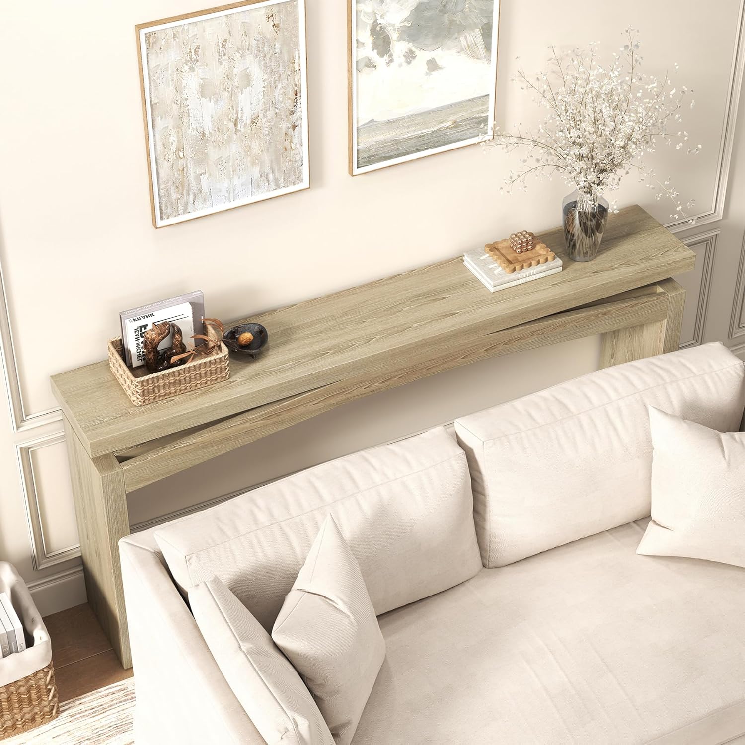Epecoya Rustic Wood Console Table Entryway 63-Inch, Farmhouse Entrance Tables Narrow Long Wooden, Modern Console Tables for Entryway, Living Room, Light Tan Wood