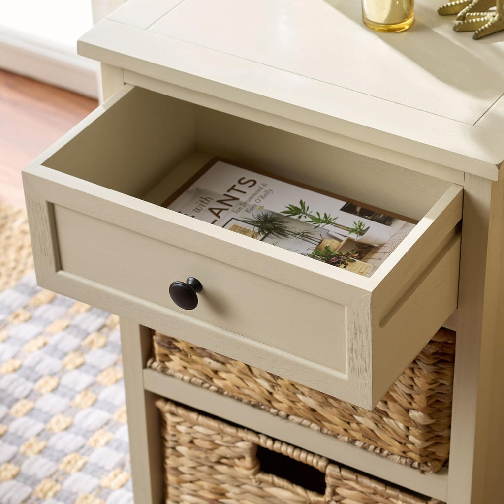 SAFAVIEH Furniture - Carrie 3-Shelf Side Table - Sand - Solid Wood - Farmhouse Tiered Design - Ideal for Living Room, Entryway, Home Office, 16' W x 13' D x 26' H - Fully Assembled (AMH5700J)