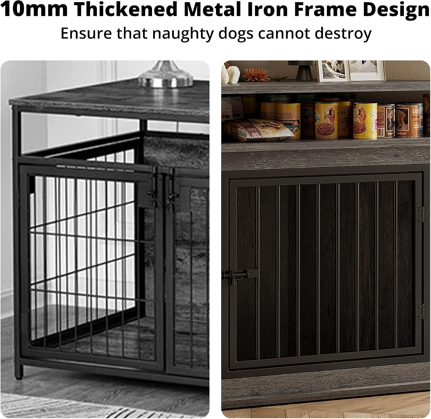 IRONCK 43.3' Corner Dog Crate with 2-Tier Shelves, Wooden Dog Kennel Furniture for TV Stand, Dog Cage Indoor for Small and Medium Dogs, Gray (23.6' L x 43.3' W x 32' H)