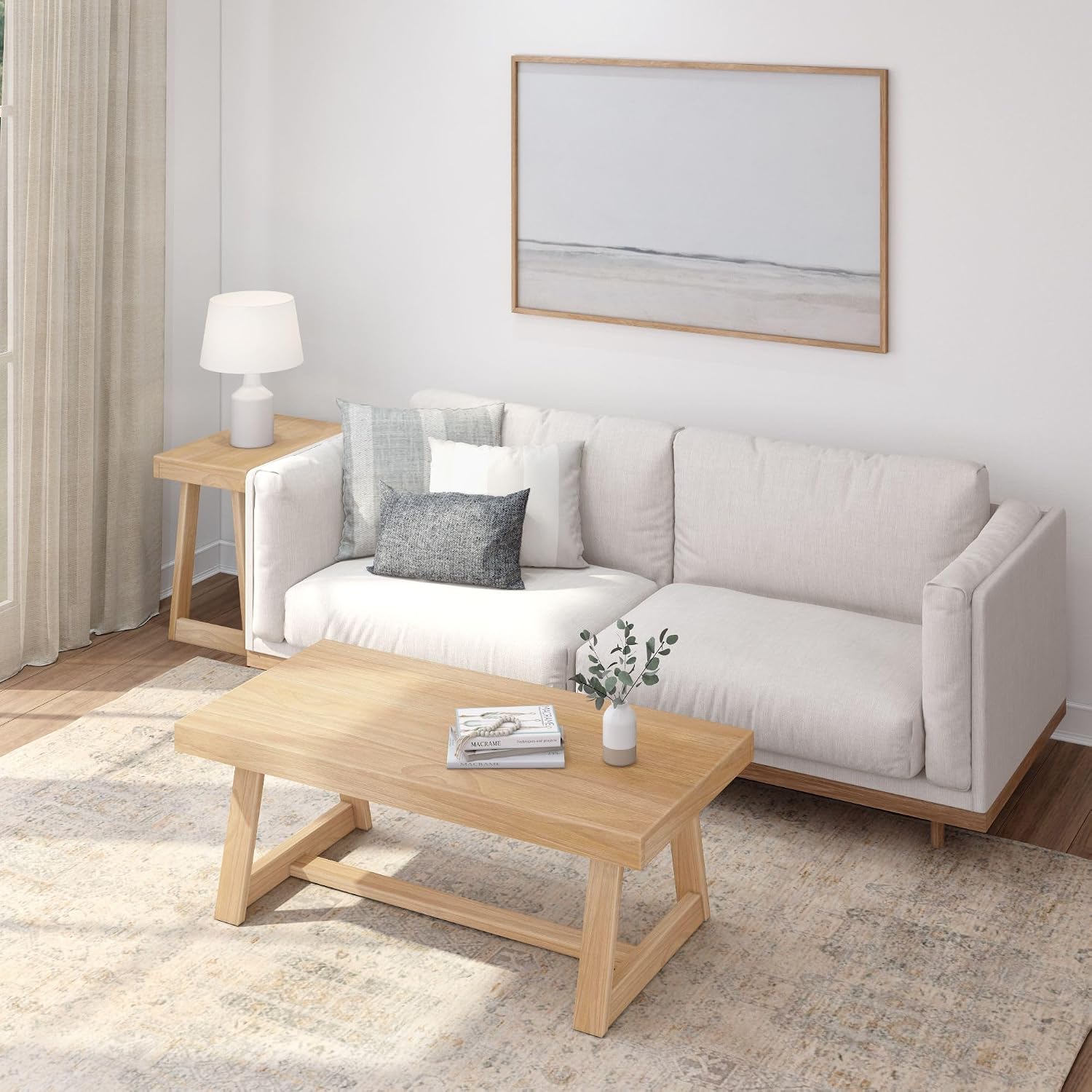 Plank+Beam Classic Rectangular Side Table, 25', Slim Side Table for Living Room, Narrow Nightstand for Small Spaces, Wood End Table for Bedroom, Blonde Wirebrush