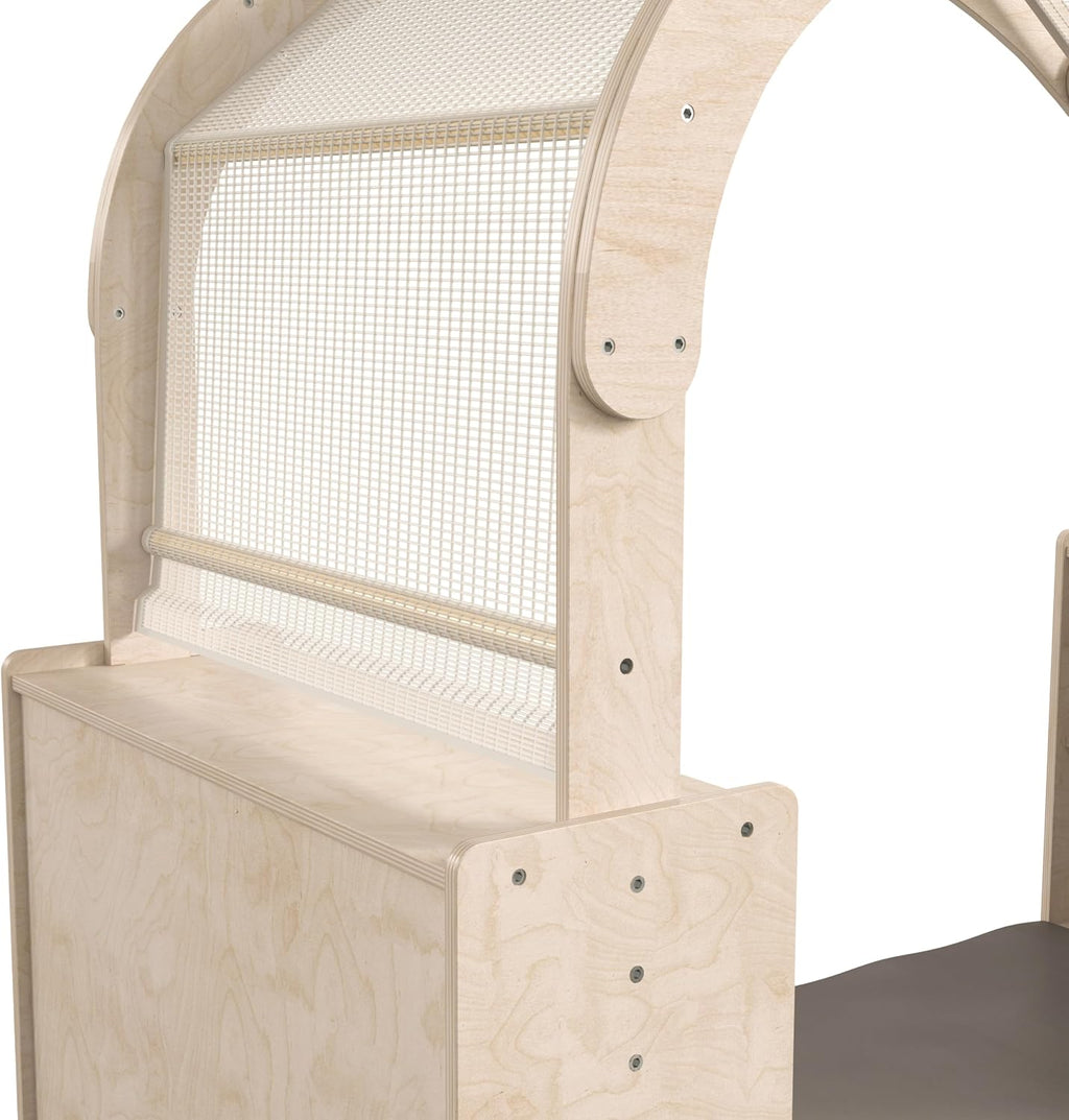 Classroom Essentials Commercial Grade Wooden Quiet Corner Reading Nook with Two Storage Shelf Units and Canopy-Green Guard Certified Wood