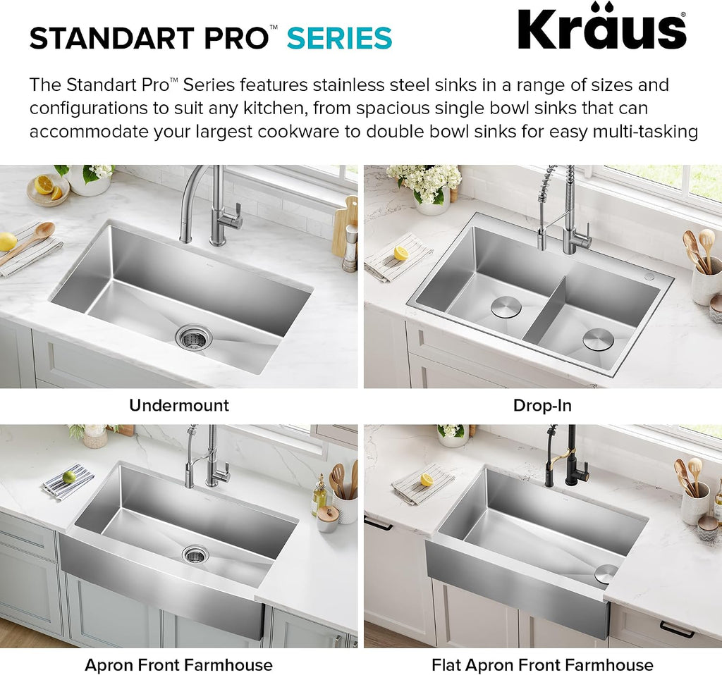 KRAUS 18 x 18 inch Standart PRO™ Drop-In Top Mount 16 Gauge Single Bowl 1-Hole Stainless Steel Kitchen Sink Set (5 Item Bundle: Sink, Bottom Grid, Drain Assembly, Drain Cap, Kitchen Towel), KHT301-18