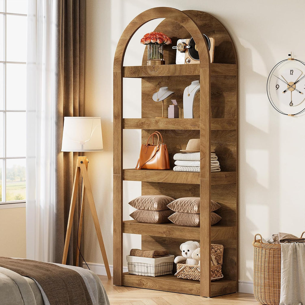 Tribesigns 5-Tier Arched Bookshelf, 71' Tall Farmhouse Bookcase Arch-Shaped Racks (2)
