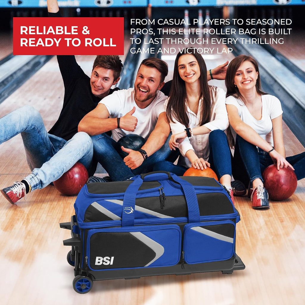BSI Dash Roller Bowling Bag with Smooth Rolling Wheels, Padded Ball Compartment, Retractable Locking Handle, & Shoe Pocket