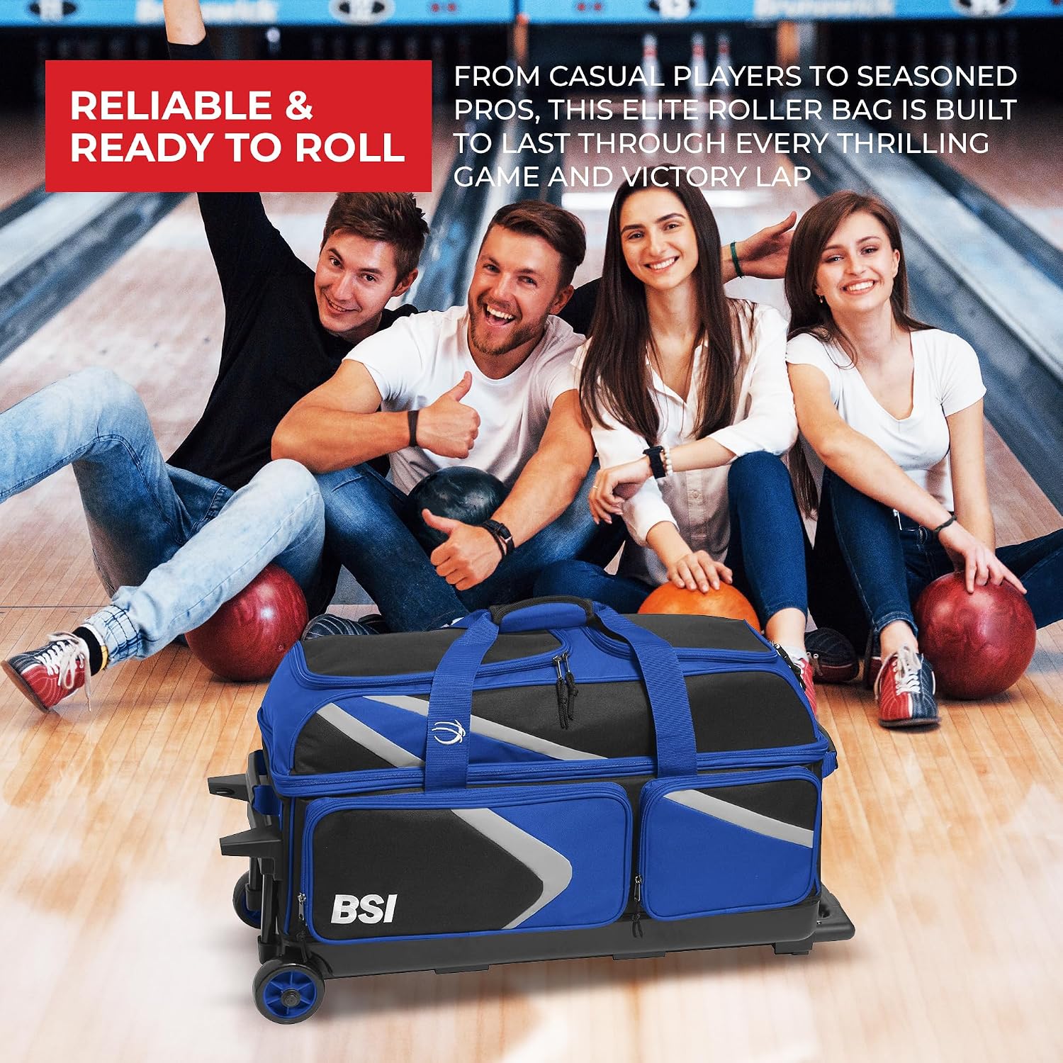 BSI Dash Roller Bowling Bag with Smooth Rolling Wheels, Padded Ball Compartment, Retractable Locking Handle, & Shoe Pocket