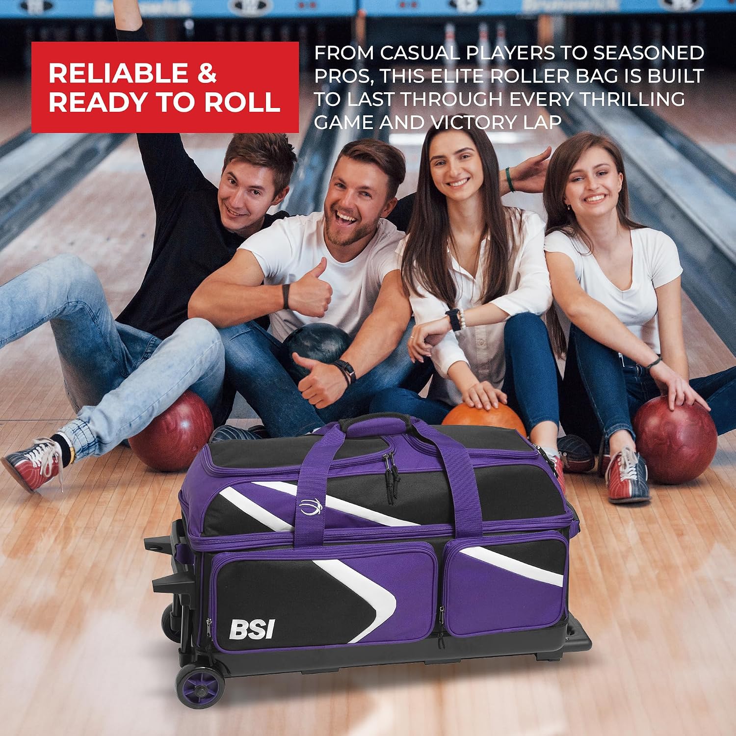 BSI Dash Roller Bowling Bag with Smooth Rolling Wheels, Padded Ball Compartment, Retractable Locking Handle, & Shoe Pocket