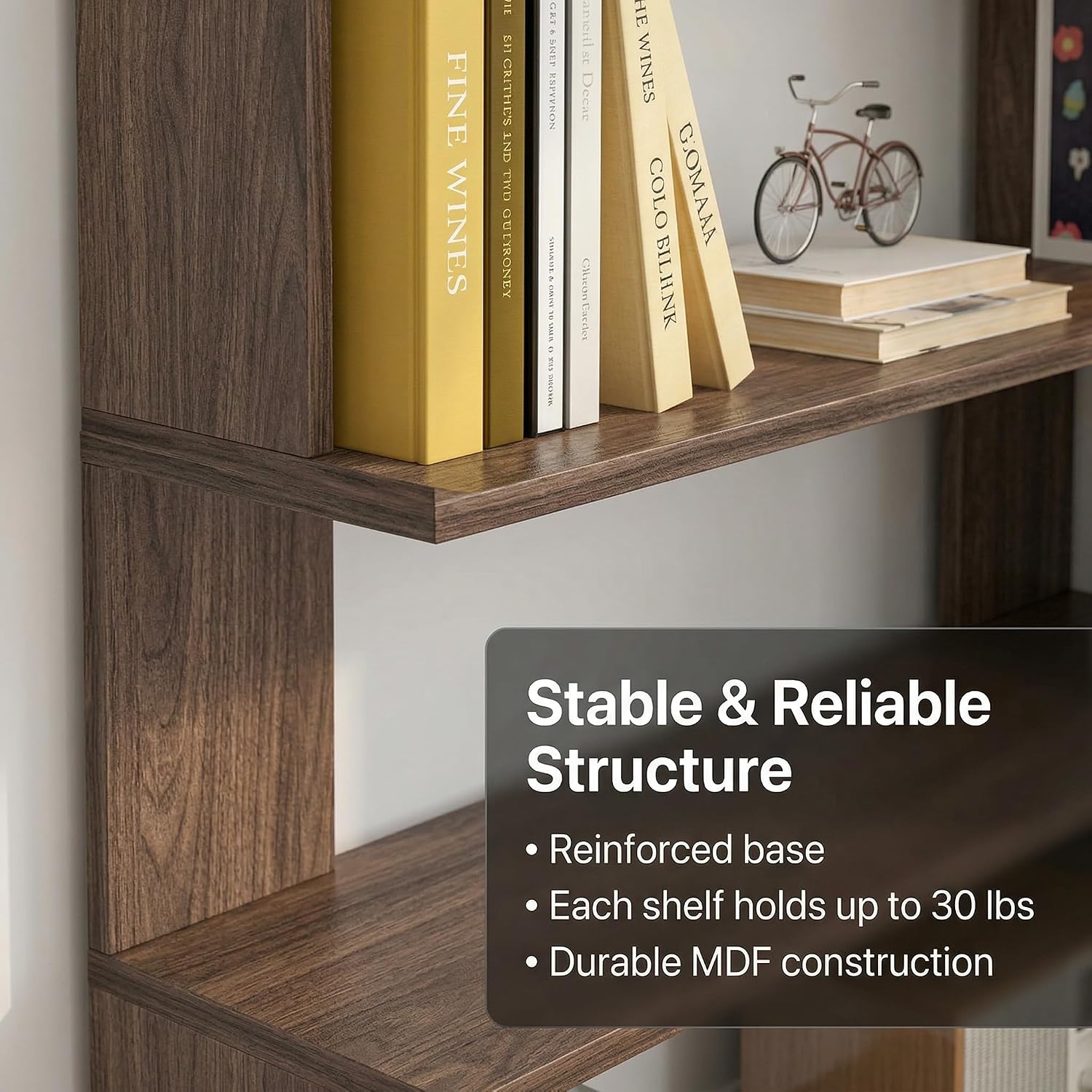 6 Tier Corner Bookshelf, Freestanding L-Shaped Wooden Bookcase with Open Shelves, Anti-Fall Panels and Anti-Tipping Device for Living Room, Home Office (Dark Brown with Left Extension)