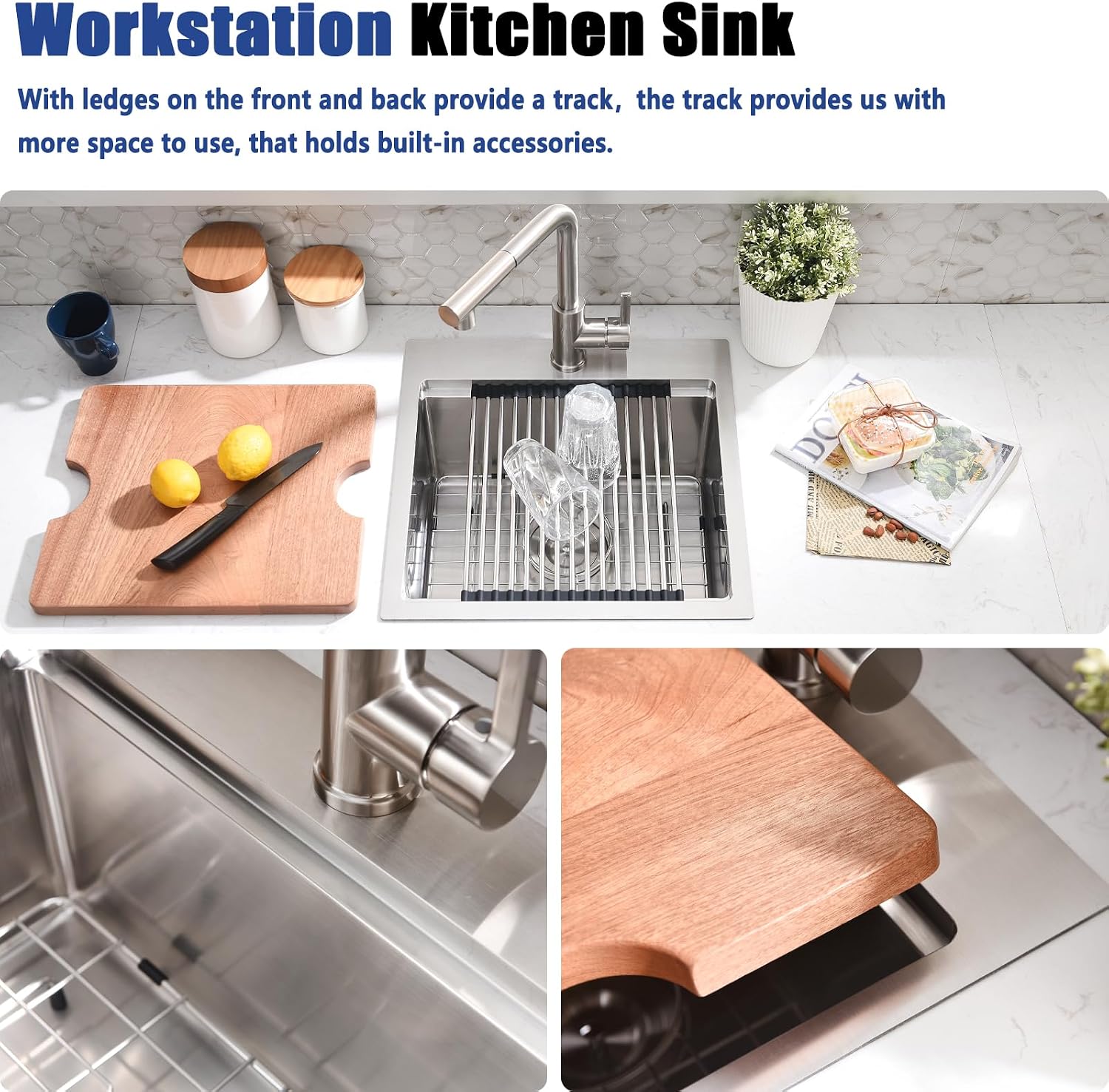 15x17 Drop In Bar Sink with Faucet - 15 Inch Stainless Steel Drop In Kitchen Sink and Faucet Combo Set, 9 Inch Deep Small Kitchen Bar Sinks Workstation with Accessories