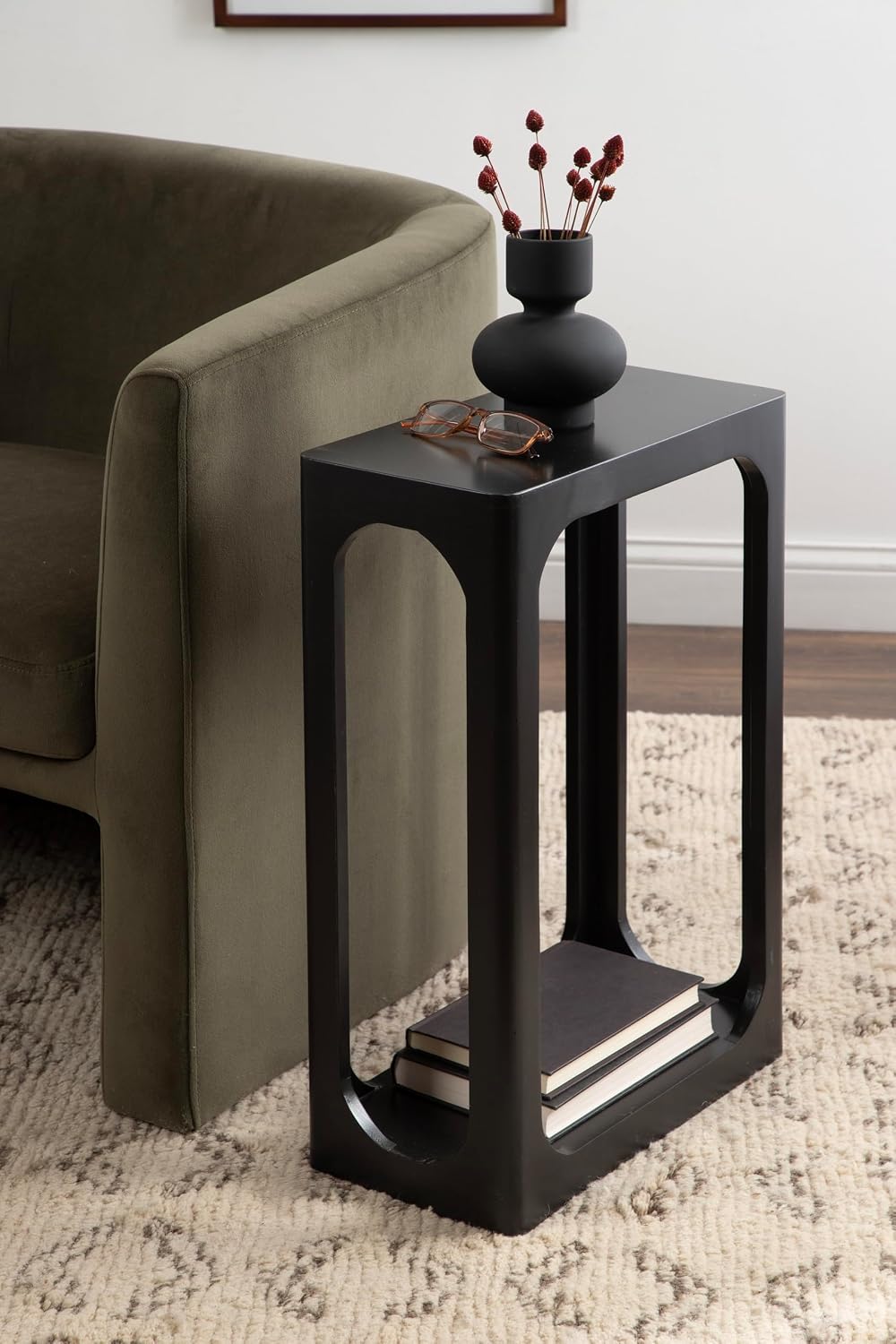 Kate and Laurel Dahl Modern Slatted Wooden Slim Side Table, 16 x 8 x 24, Black, Transitional Wood Narrow End Table for Use as Living Room Plant Stand or Small Bedroom Nightstand