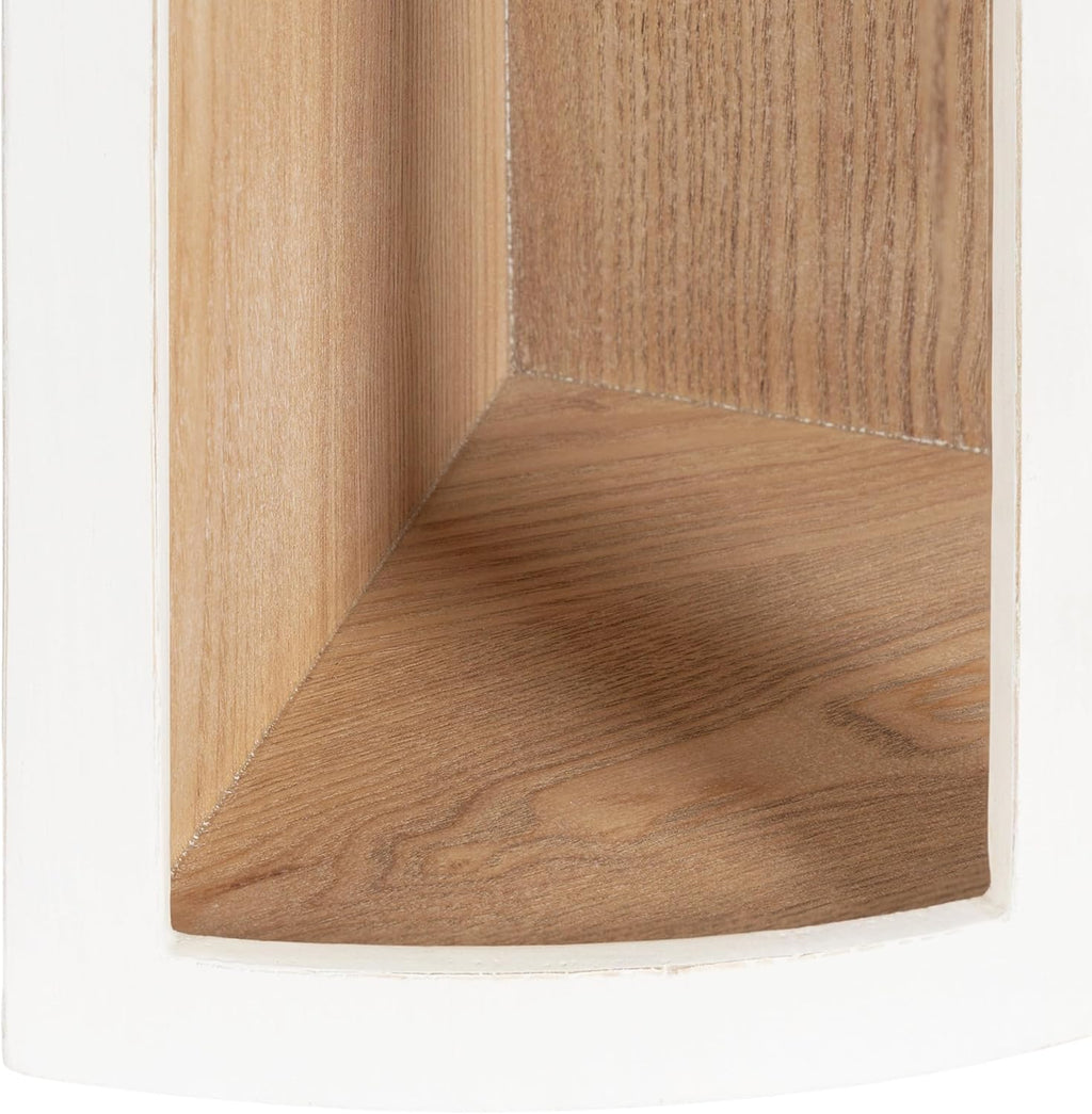Kate and Laurel Elloree Modern Corner Shelf Cabinet for Storage and Display; 16 x 11 x 24; White and Natural; Transitional Corner Storage for Use as Living Room Shelving or Bedroom Storage Design
