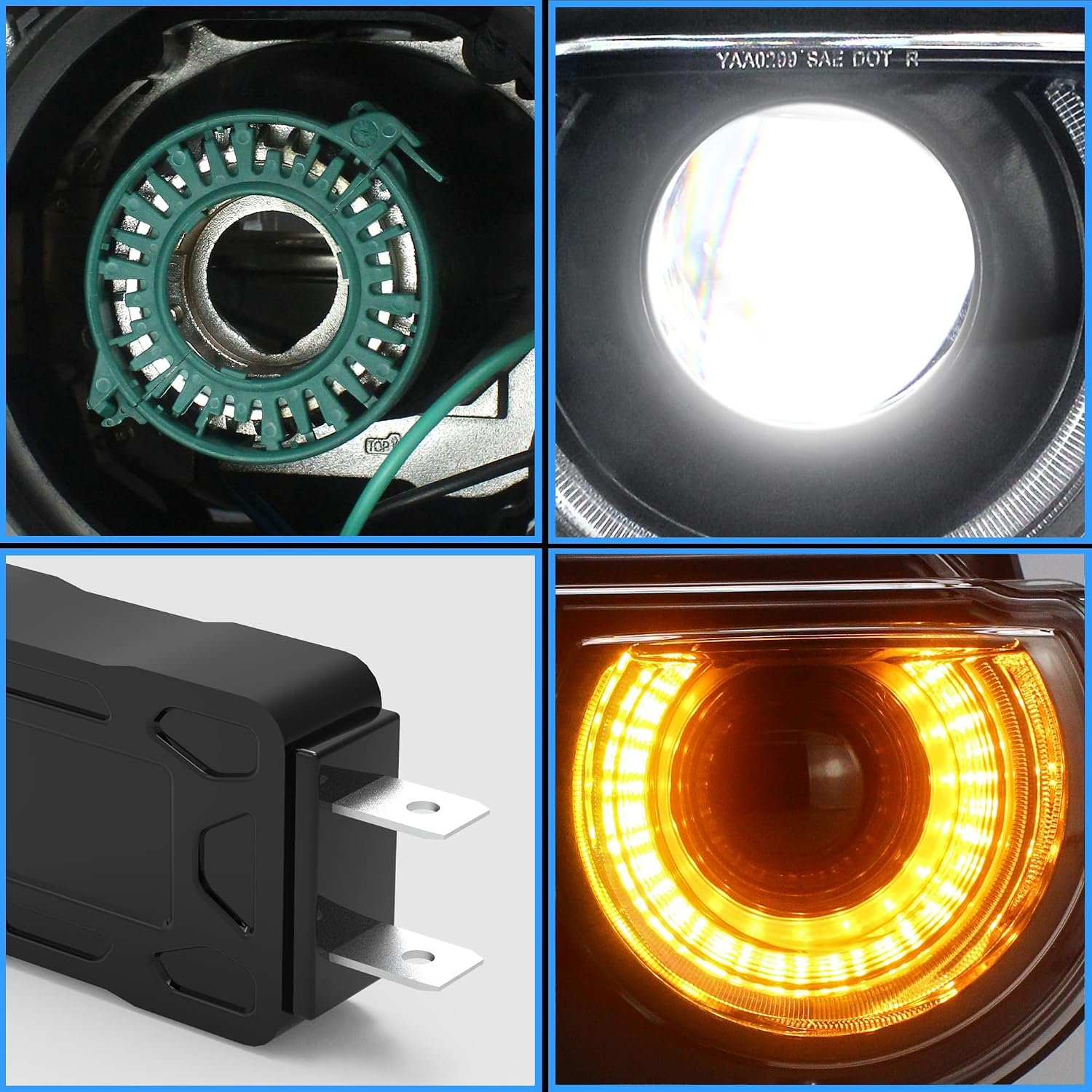 VLAND Headlights + D2H Xenon Bulb Kit Compatible with Dodge Challenger 2008-2014 w/Sequential Indicator Halo Passenger+ Driver Sides+Bulbs