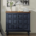 Aoikax Retro 3 Drawer Dresser with Plaid Pattern Front, Rustic Nightstand with Storage Chest for Bedroom, Living Room, Pine Wood, Aluminum Handle, Natural Wood, Dark Blue