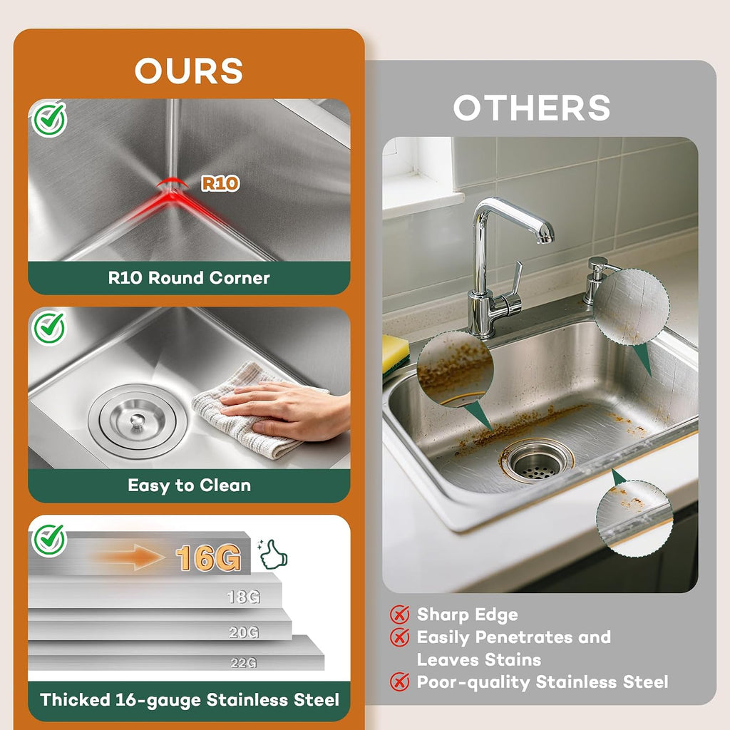 Rhbamoa Double Bowl Drop In Kitchen Sink 33x22,16-Gauge T304 Stainless Steel Topmount Kitchen Sink,50/50 Double Bowl Kitchen Sinks,Deep Sinks with All Accessories, Brushed Finish