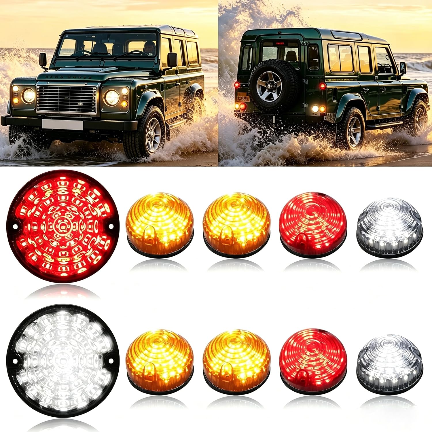 LED Upgraded Light Tail Light Kits, 10Pcs Led Indicator Light Compatible with Land Rover Defender 1990-2016 (Colored)