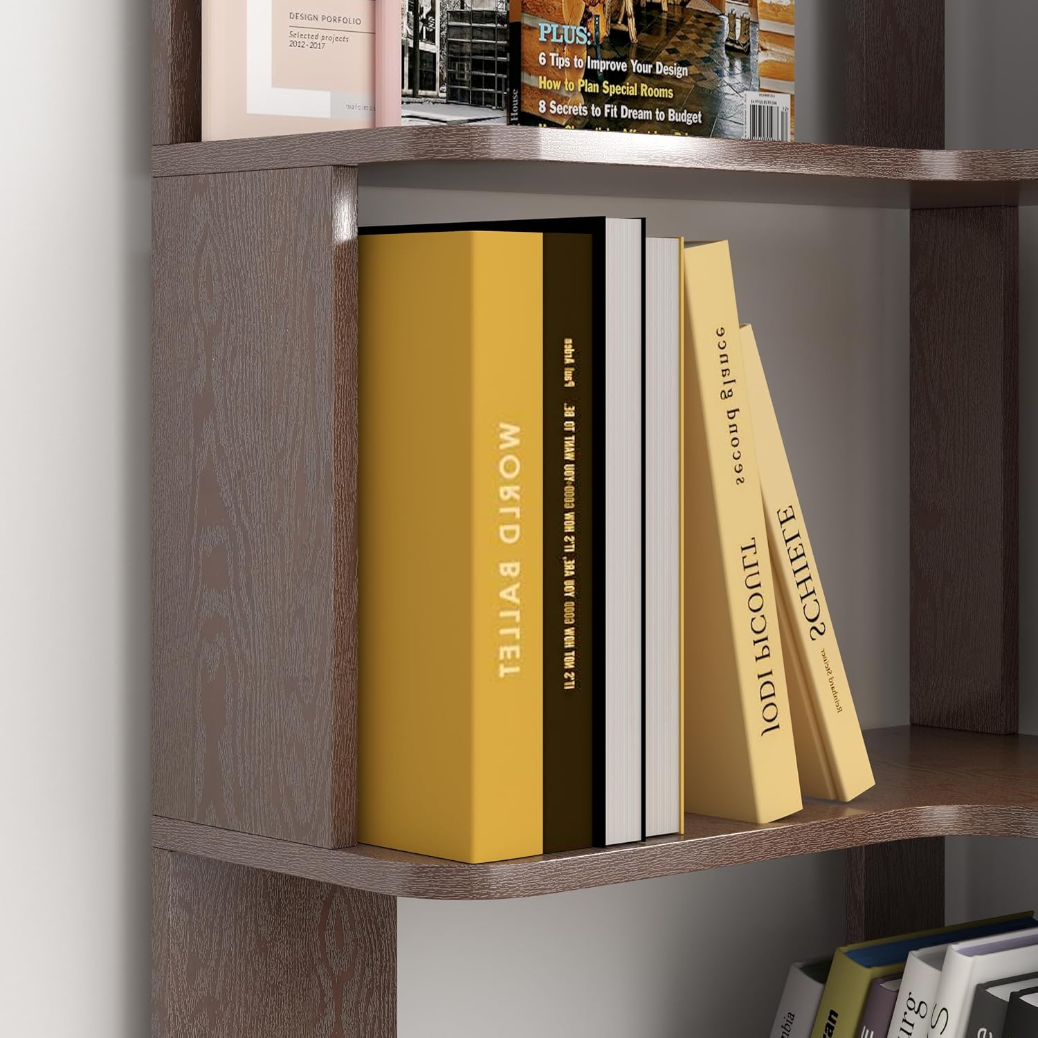 GDFStudio 64.6' Tall L-Shaped Corner Bookshelf, 6-Tier Freestanding Corner Shelf Bookcase with Anti-Drop Panels, Wooden Open Back Display Shelves Organizer for Living Room Bedroom Office, Ox Blood Red
