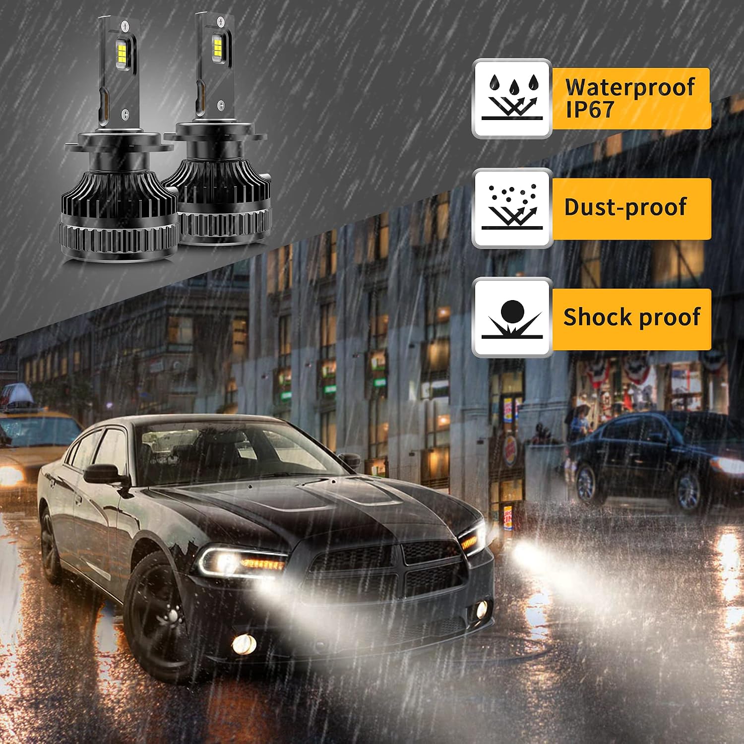 VLAND Projector Headlights + D2S Led Bulbs Compatible with Dodge Charger 2011-2014 (Not Fit 2012 Charger SE) w/Sequential Indicator Passenger+ Driver Sides+Bulbs