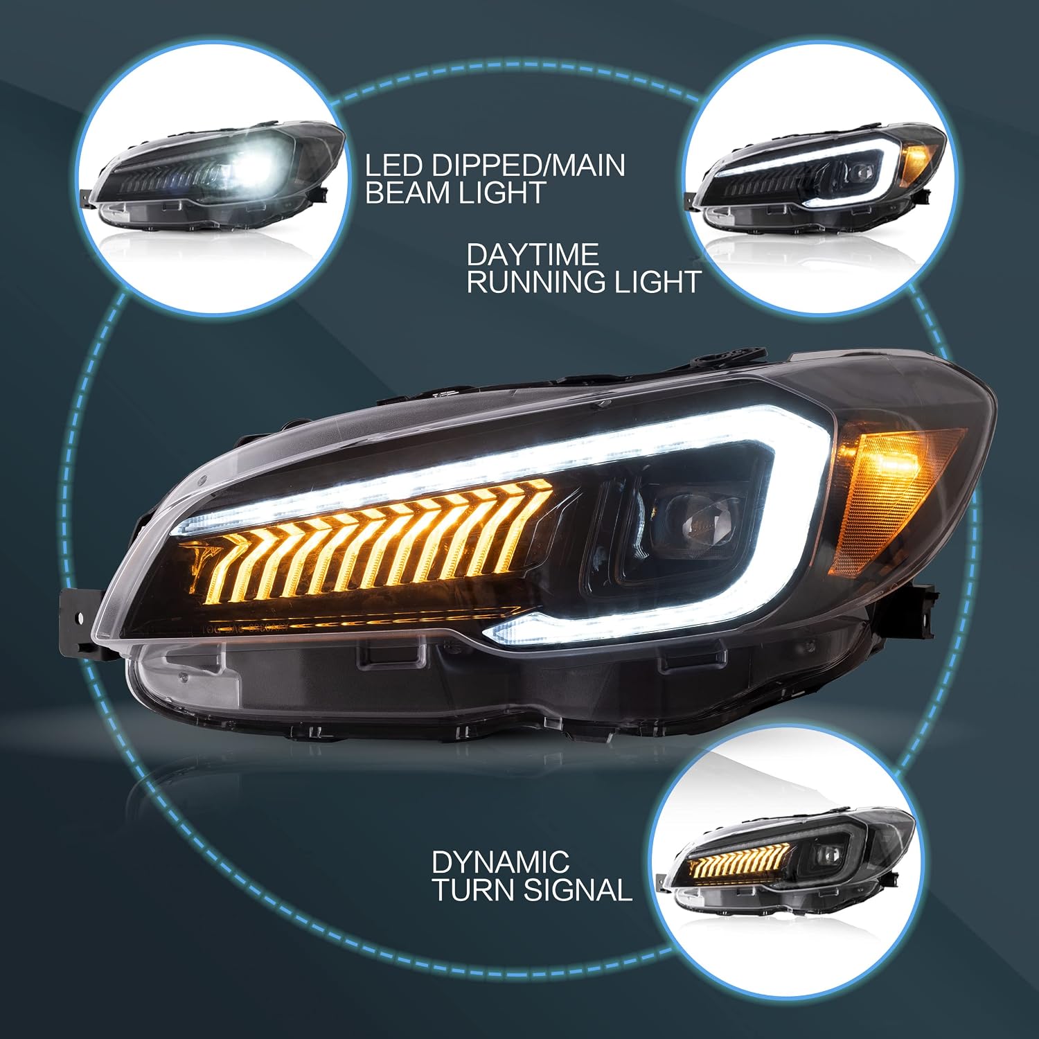 VLAND Headlights and Taillights Fit for 2015-2021 SUBARU WRX/STI 1st Gen, Clear