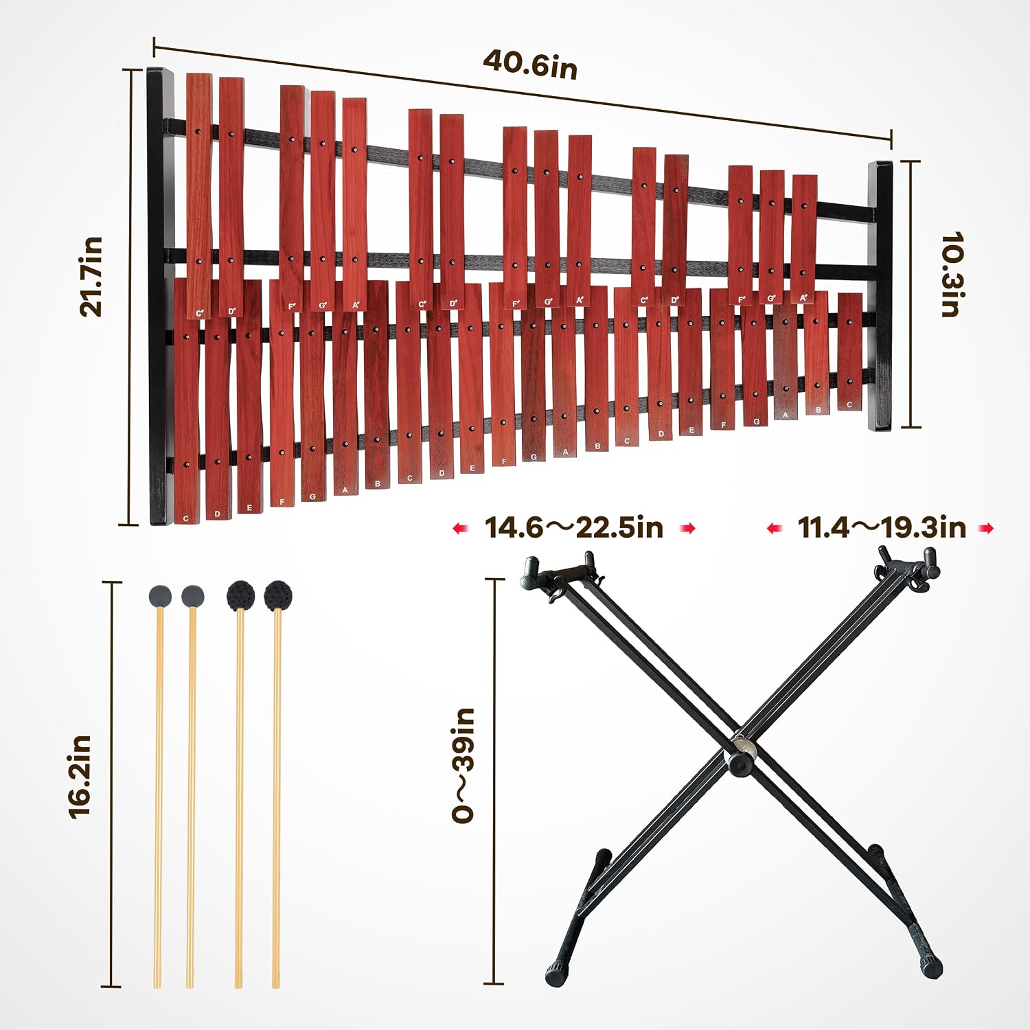 37-Note Xylophone Wooden Xylophone Professional Marimba Glockenspiel with Adjustable Stand - Premium Musical Instrument Includes 4 Mallets, Hand Bell & Bag