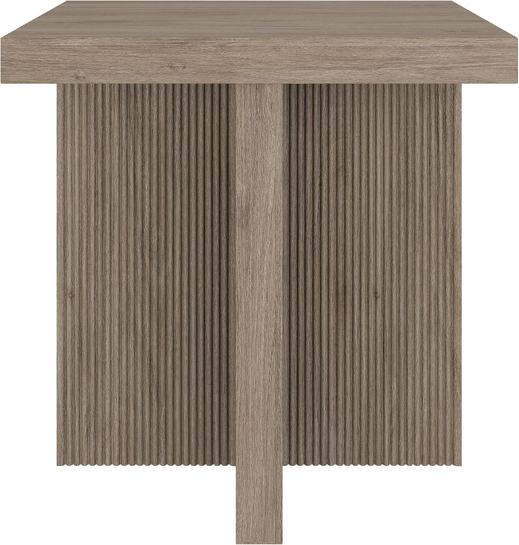 Henn&Hart 22' Fluted Scandinavian Square End Table, Ribbed Side Table, Nightstand for Living Room, Office, Family Room, or Bedroom, Weathered Gray