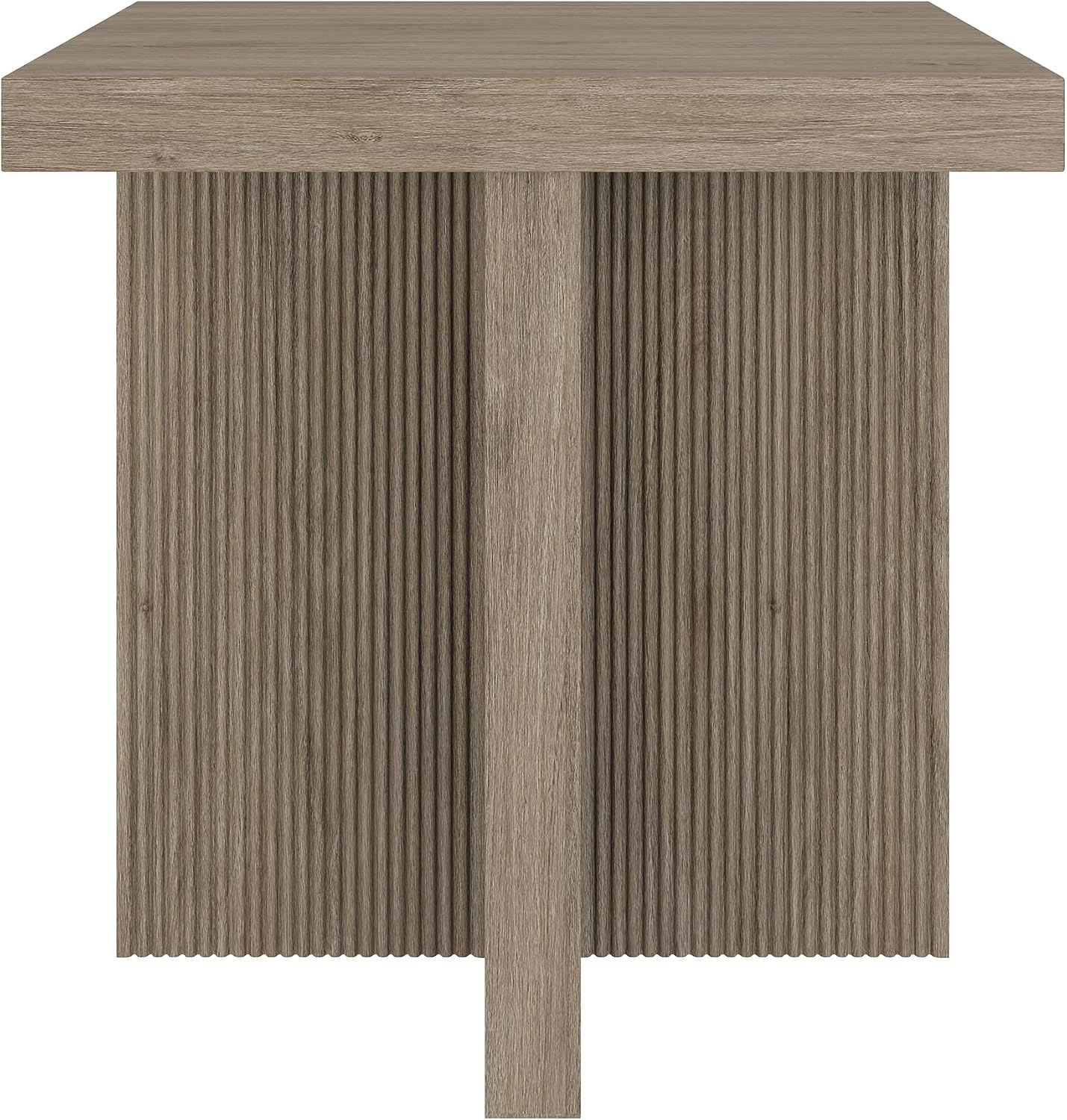 Henn&Hart 22' Fluted Scandinavian Square End Table, Ribbed Side Table, Nightstand for Living Room, Office, Family Room, or Bedroom, Weathered Gray
