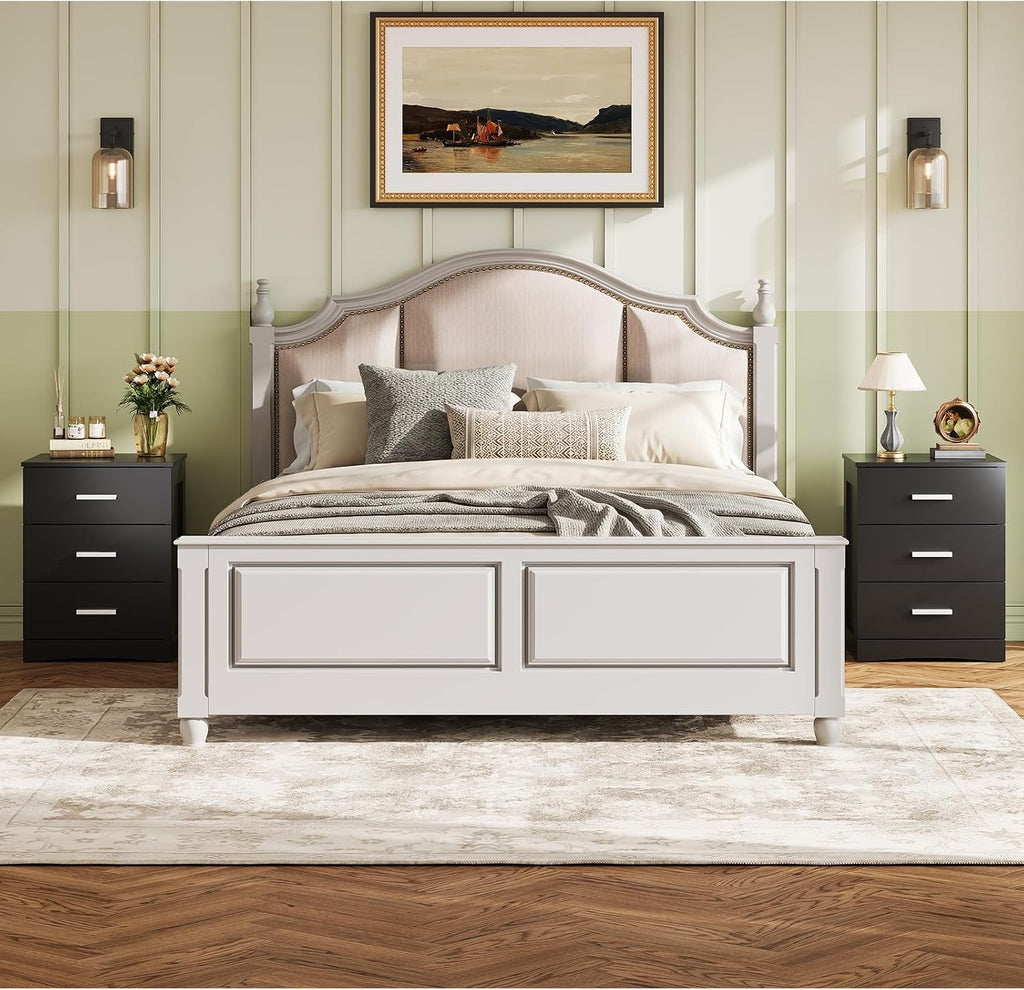 WLIVE Black Night Stand Set of 2 with 3 Drawers, Small Wooden Nightstand Sets, Bed Side Tables for Bedroom, Living Room, Dorm, Modern Minimalist Bedside Table, 12.9' D x 16' W x 21.6' H