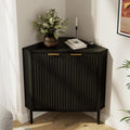 Modern Fluted Corner Cabinet, Small Floor Storage Cabinet with Adjustable Shelf & Metal Legs, Wooden Freestanding Narrow Organizer for Living Room Kitchen, Black