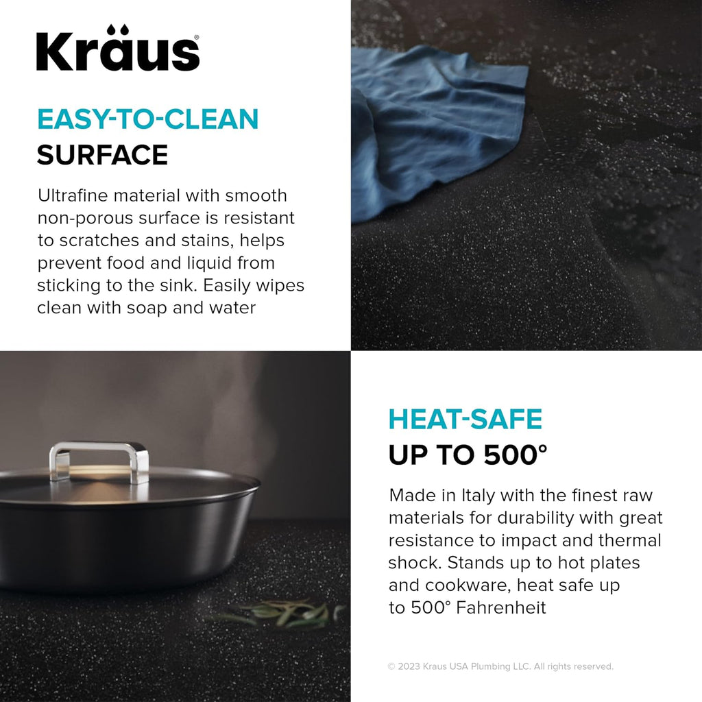 KRAUS Bellucci 18-inch Granite Workstation Drop In Top Mount Single Bowl Kitchen Sink in Metallic Black with Accessories, KGTW12-18MBL