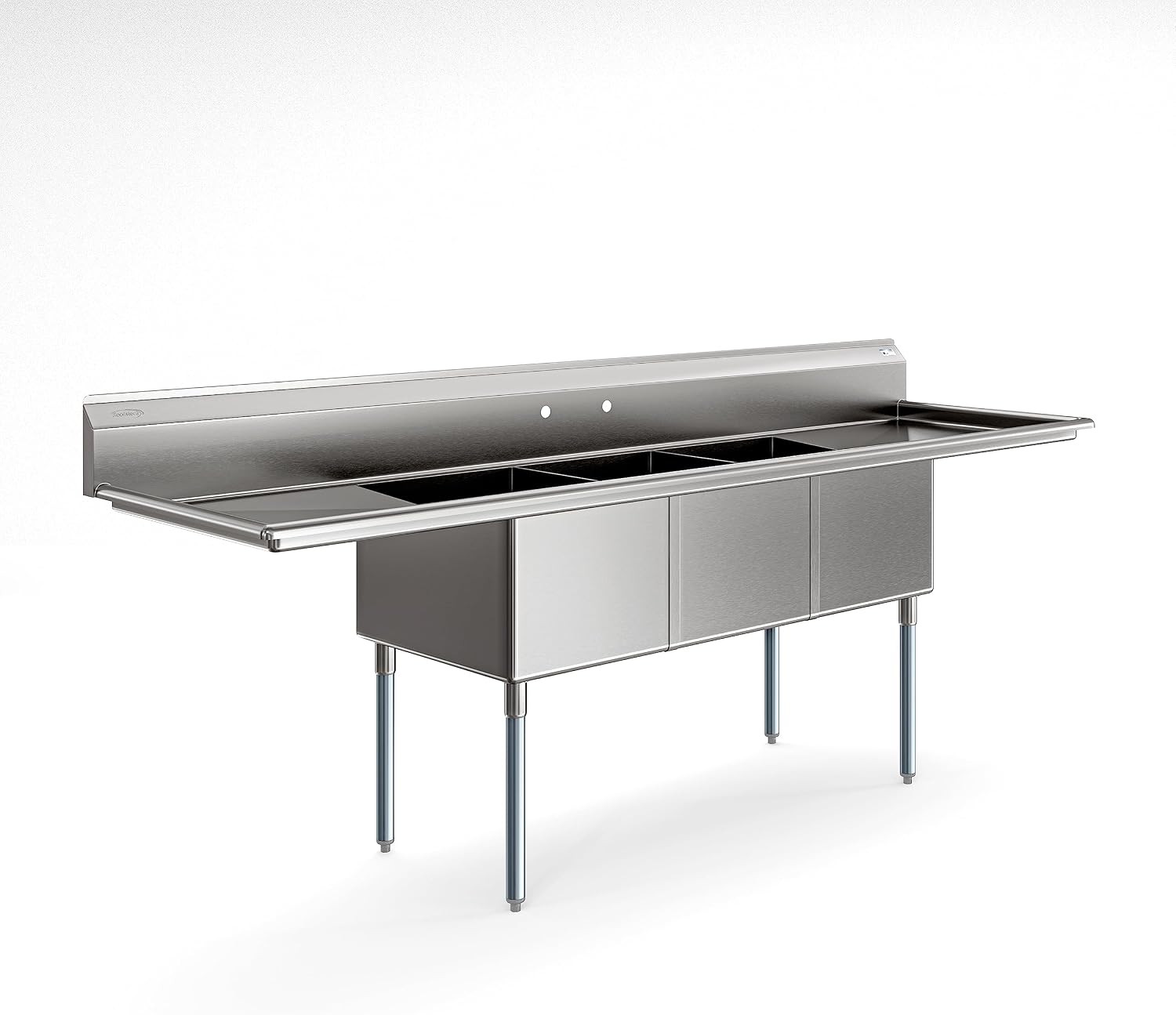 KoolMore 102 in. Three Compartment 18-Gauge Stainless-Steel NSF Commercial Kitchen Sink, Bowl Size 18x24x14, with Three Basins for Washing and Rinsing Dishes with Two Drainboards (KM-SC182414-24B3)