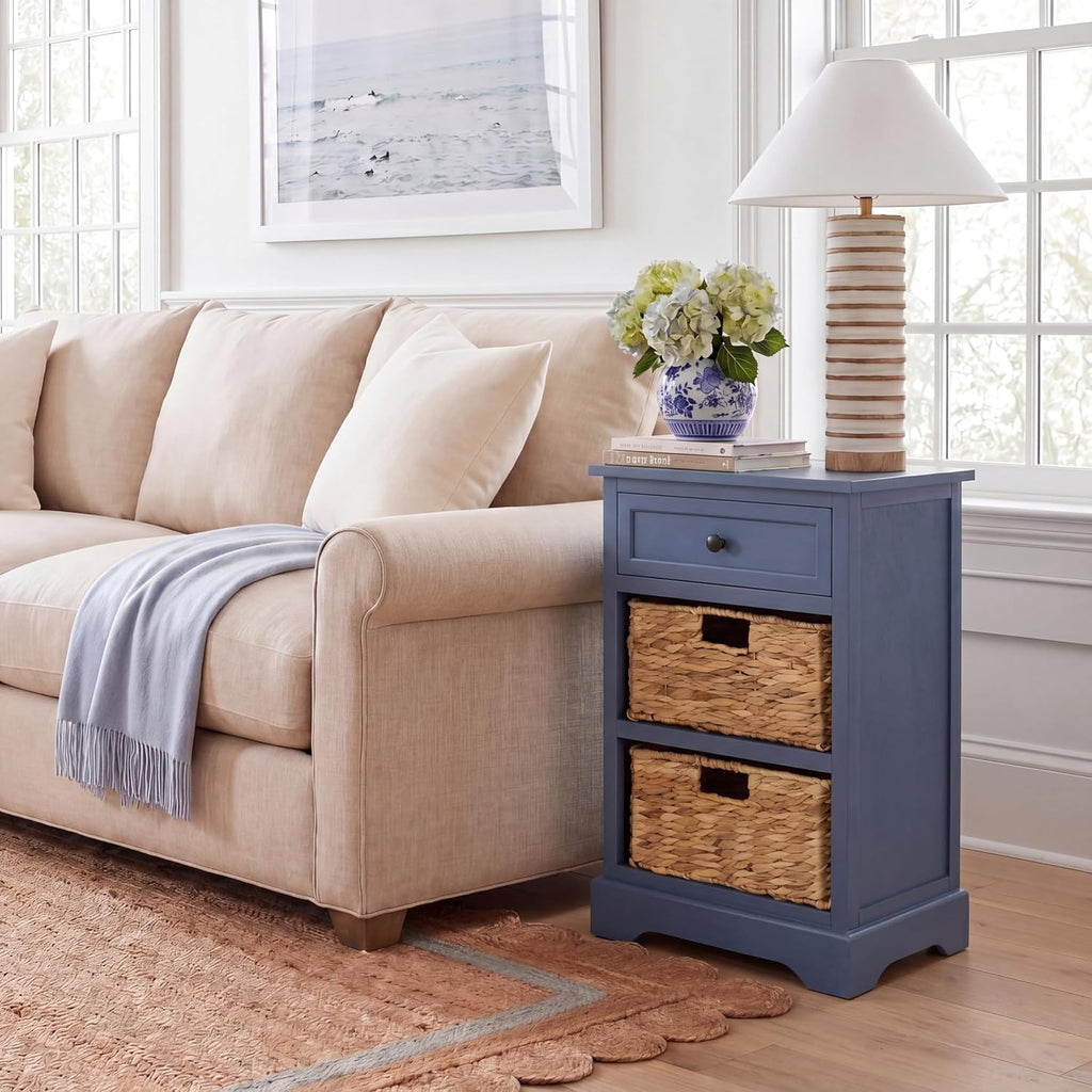 SAFAVIEH Furniture - Carrie 3-Shelf Side Table - Blue - Solid Wood - Farmhouse Tiered Design - Ideal for Living Room, Entryway, Home Office, 16' W x 13' D x 26' H - Fully Assembled (AMH5700K)