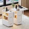Dystler Side Table Set of 2 with Charging Station and LED Lights, 27.5' Tall Rolling End Table with Drawers and Shelves, Narrow Nightstand with Wheels for Small Space, Living Room, Bedroom, White
