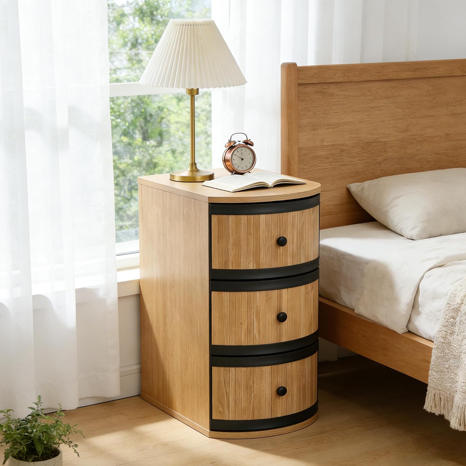 BERRYMERRY Narrow End Table with Charging Station, Modern Slim Nightstand Bedside Table with 3 Drawers for Bedroom Living Room, Natural Wood Grain, 11.81' W x 23.51' D x 23.62' H