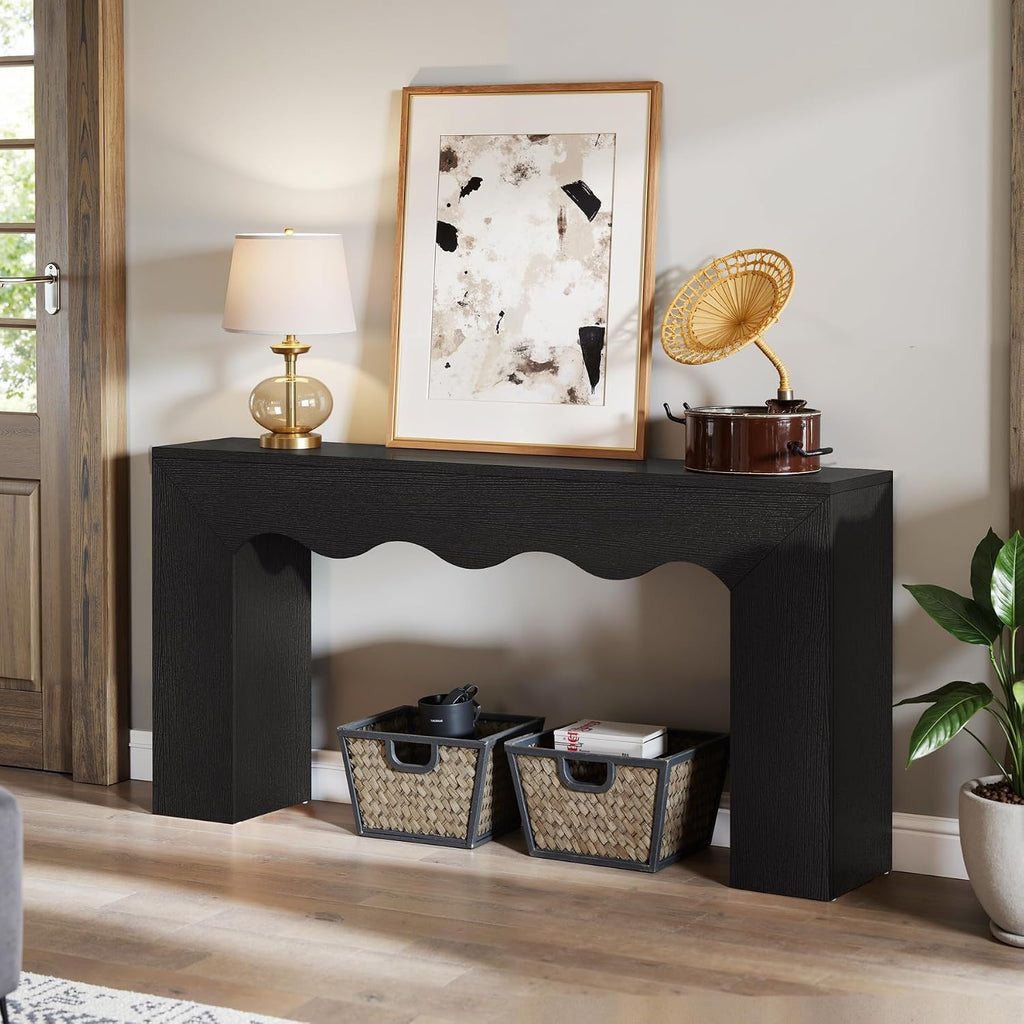 Tribesigns 63' Farmhouse Console Table, Wooden Couch Table Behind Sofa with Storage, Long Entryway Sofa Station, Narrow Console Stand with Base, Hallway Stand for Entryway, Living Room (1, Black)