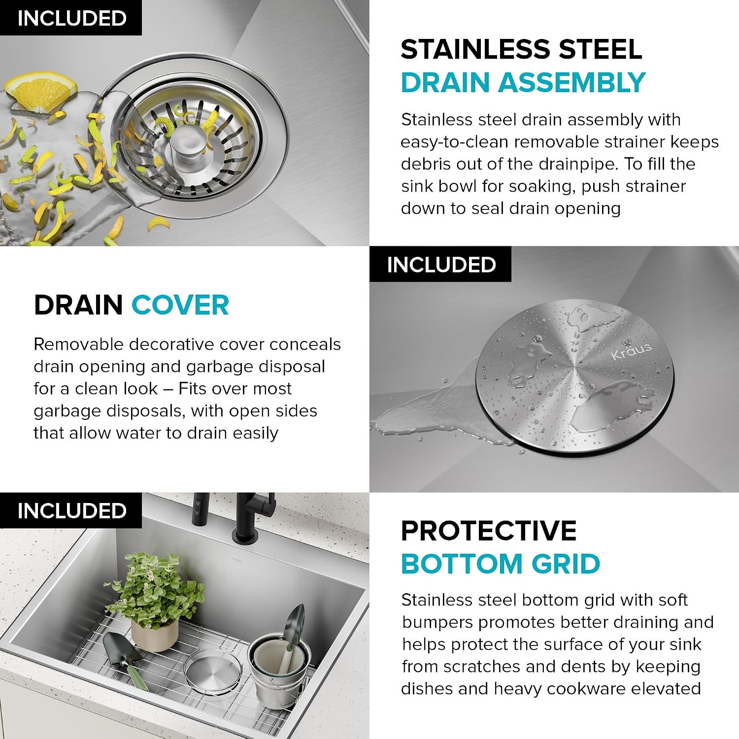 KRAUS Standart PRO 25-inch Drop-In Top Mount 16 Gauge Stainless Steel Single Bowl Laundry Utility Sink, KHT301-25L