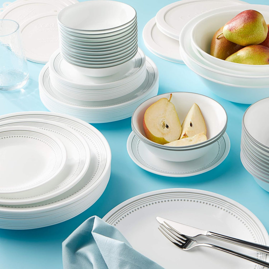 Corelle Vitrelle 78-Piece Service for 12 Dinnerware Set & Vitrelle 6-Piece Bowl Set, Triple Layer Glass and Chip Resistant, 20-Oz Lightweight Round Bowls