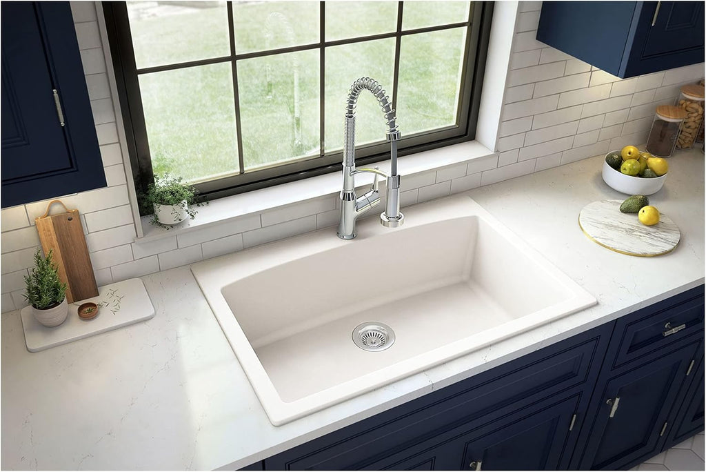 Karran QT-712 33 Inch Drop-In Quartz Composite Single Bowl Kitchen Sink, Top Mount, 1-Hole, Heat & Scratch Resistant, Easy Clean, Grey