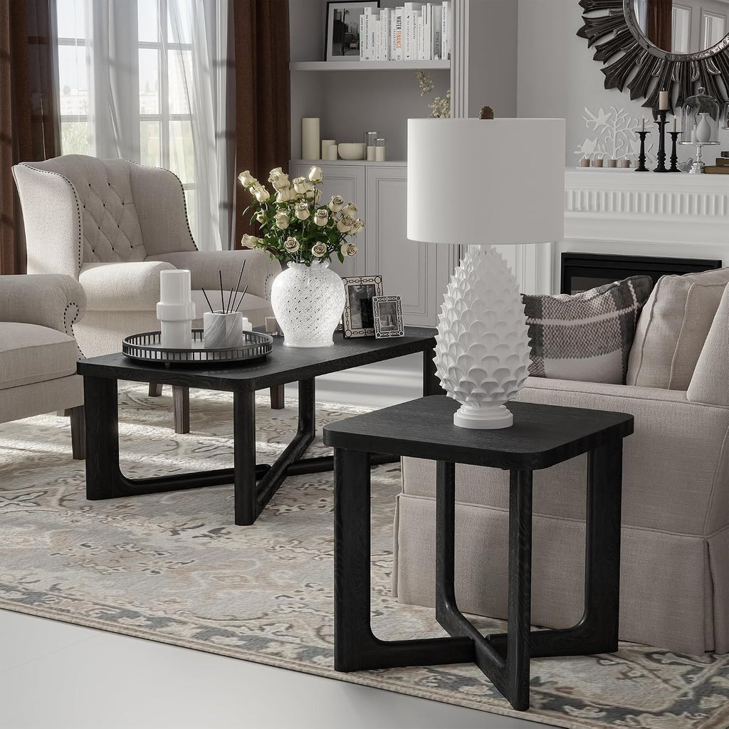 Casaphoria 24' End Side Table, Solid Wood Sofa Table with Cross Sturdy Legs, Slim Beside Table, Nightstand Telephone Table for Bedroom, Living Room, Restaurant, Small Spaces, Black