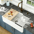 Lordear 33 Inch White Farmhouse Sink Workstation Apron Front Reversible Fireclay Porcelain Single Bowl Farmer Farm House Style Sinks 33x20x10