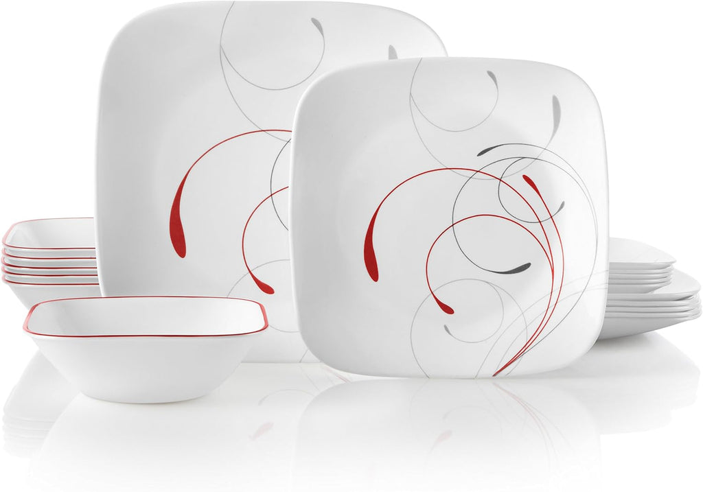 Corelle Vitrelle 18-Piece Service for 6 Dinnerware Set, Triple Layer Glass and Chip Resistant & Vitrelle 1-Qt Serving Bowl 2-Pack, Large Serving Bowl, White